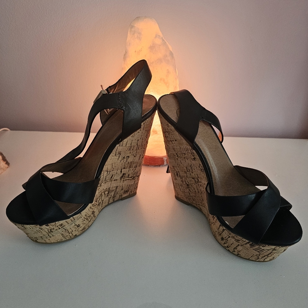 Black Wedge Sandals